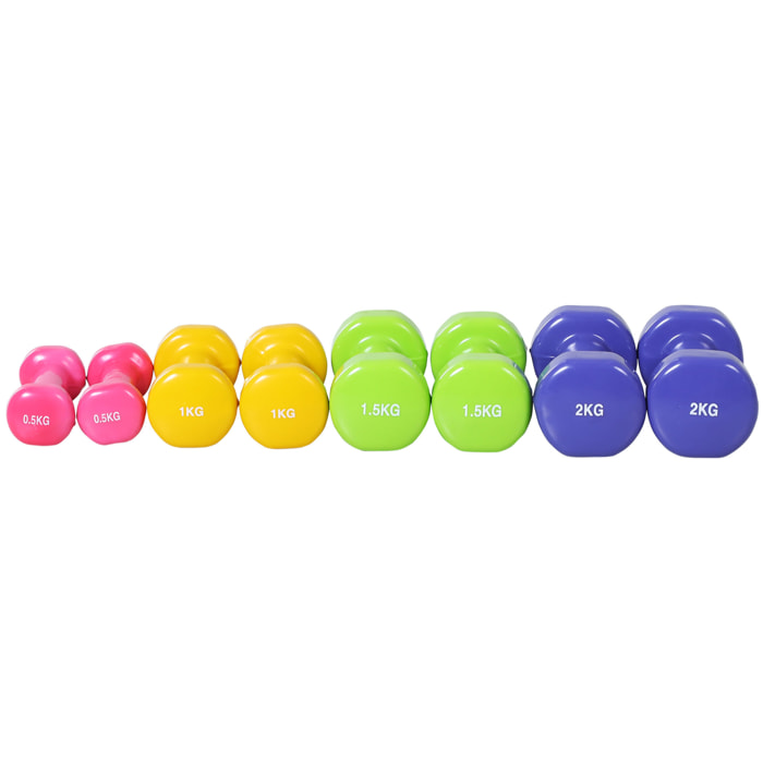 Ensemble d'haltères courtes multicolores total 10 Kg avec malette