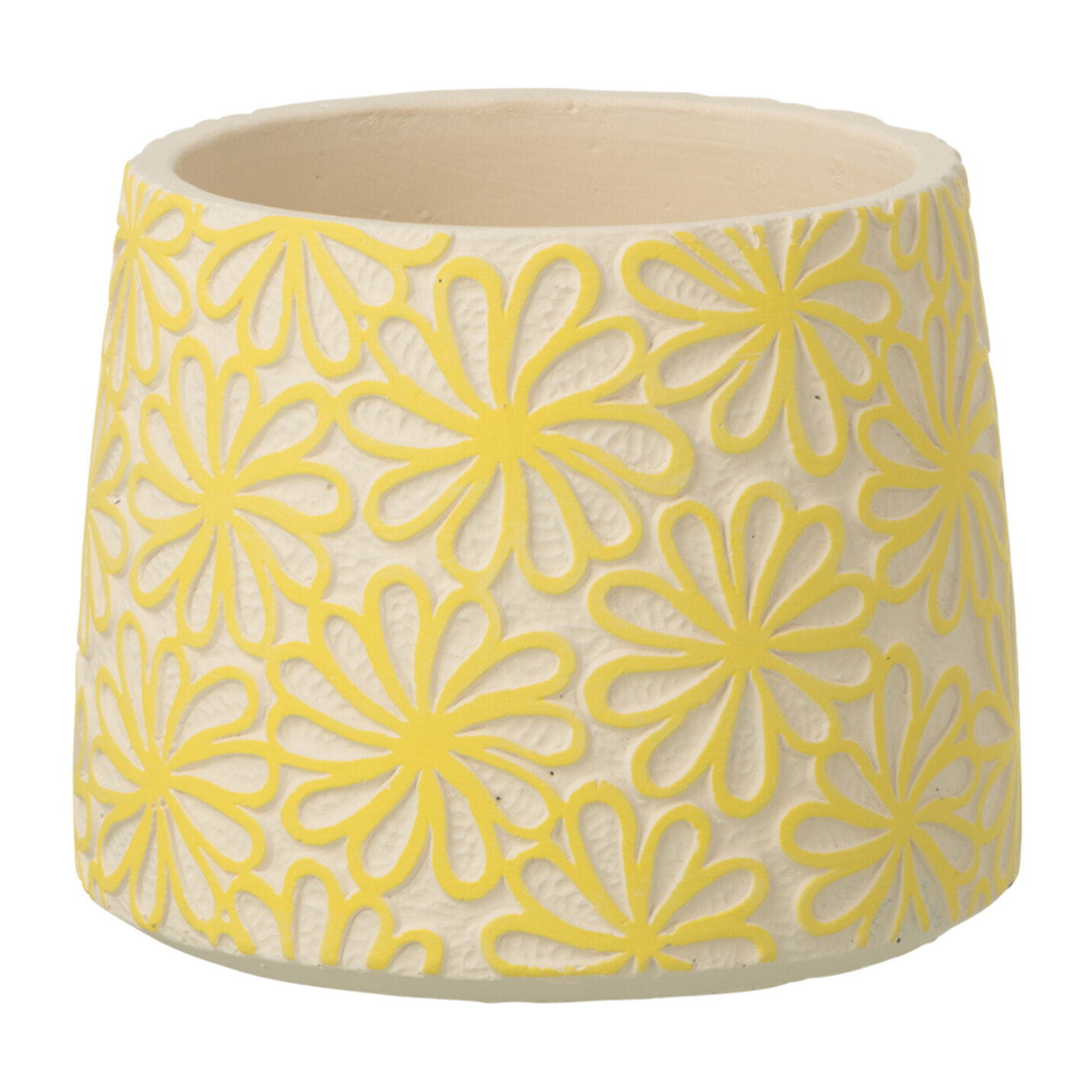 J-Line Cache-pot Rond Fleurs - céramique - jaune - medium