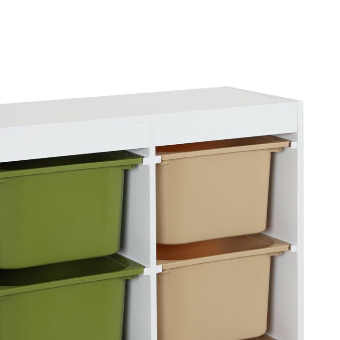 Meuble de rangement enfant 6 bacs de rangement en plastique vert olive taupe - Sora