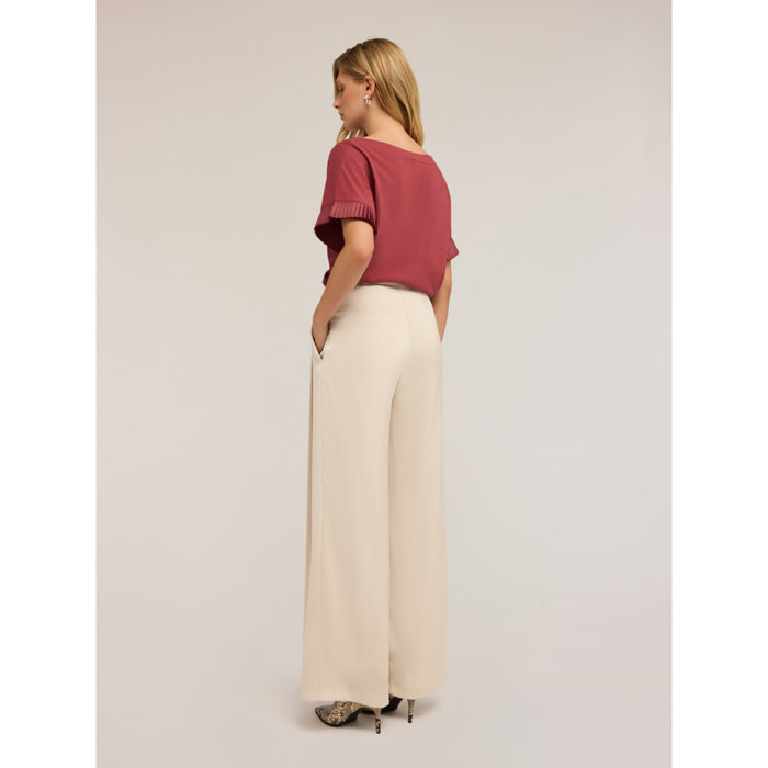 Motivi - Pantaloni palazzo con dettaglio pieghe - Bianco