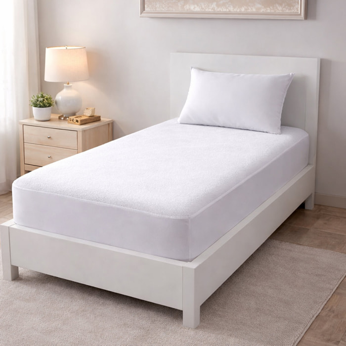 Protege matelas 100% bouclette eponge et impermeable blanc