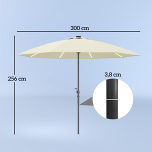 Sombrilla Terraza Exterior con Luces LED Ø300x256 cm Sombrilla de Jardín con Manivela Techo de Ventilación Protección UV50+ y Poste de Aluminio Parasol para Patio Piscina Playa Crema