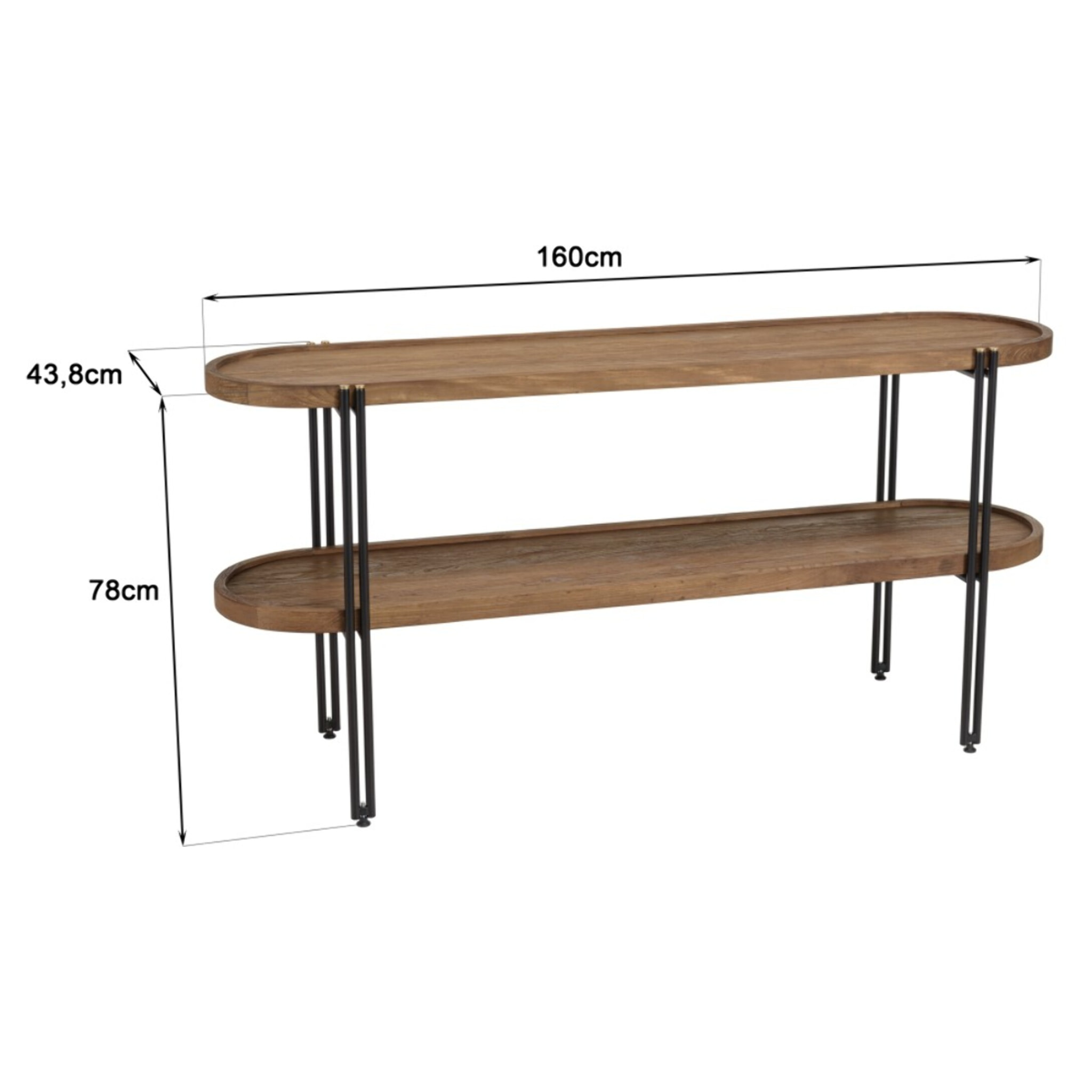 SIXTINE - Console double plateau arrondi en bois de teck recyclé