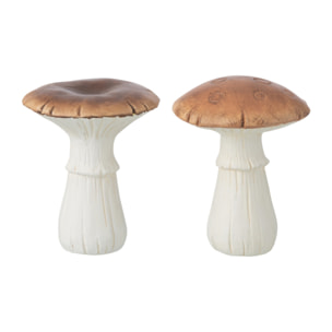 J-Line décoration Champignon - porcelaine - blanc/marron - medium - 2 pcs