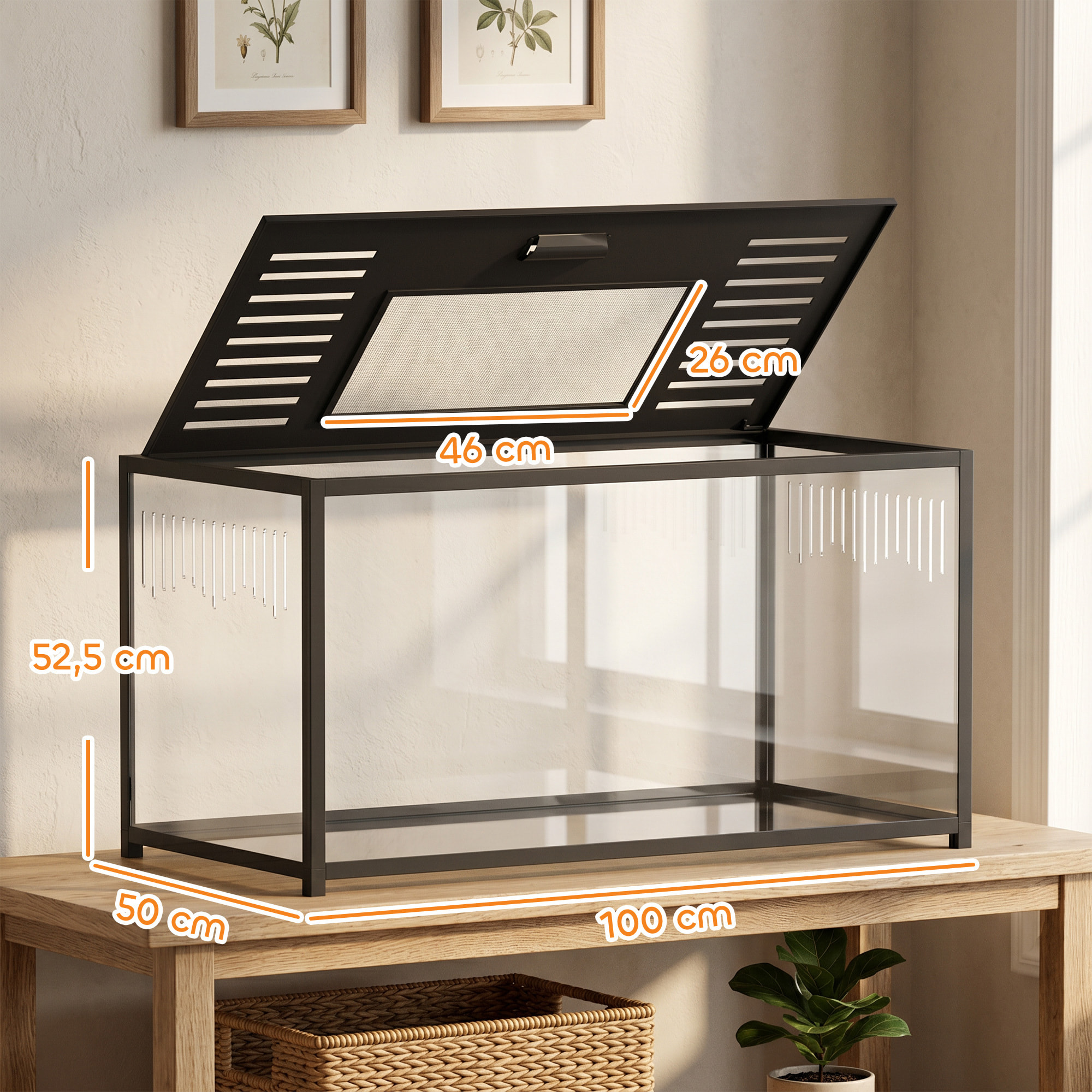 Cage Hamster Rongeur acier noir acrylique transparent 100x50x52,5 cm Noir