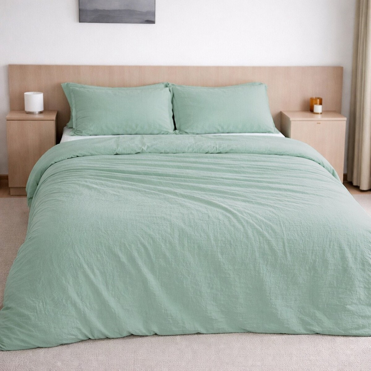 Housse de couette 100% gaze de coton lavé vert givrée