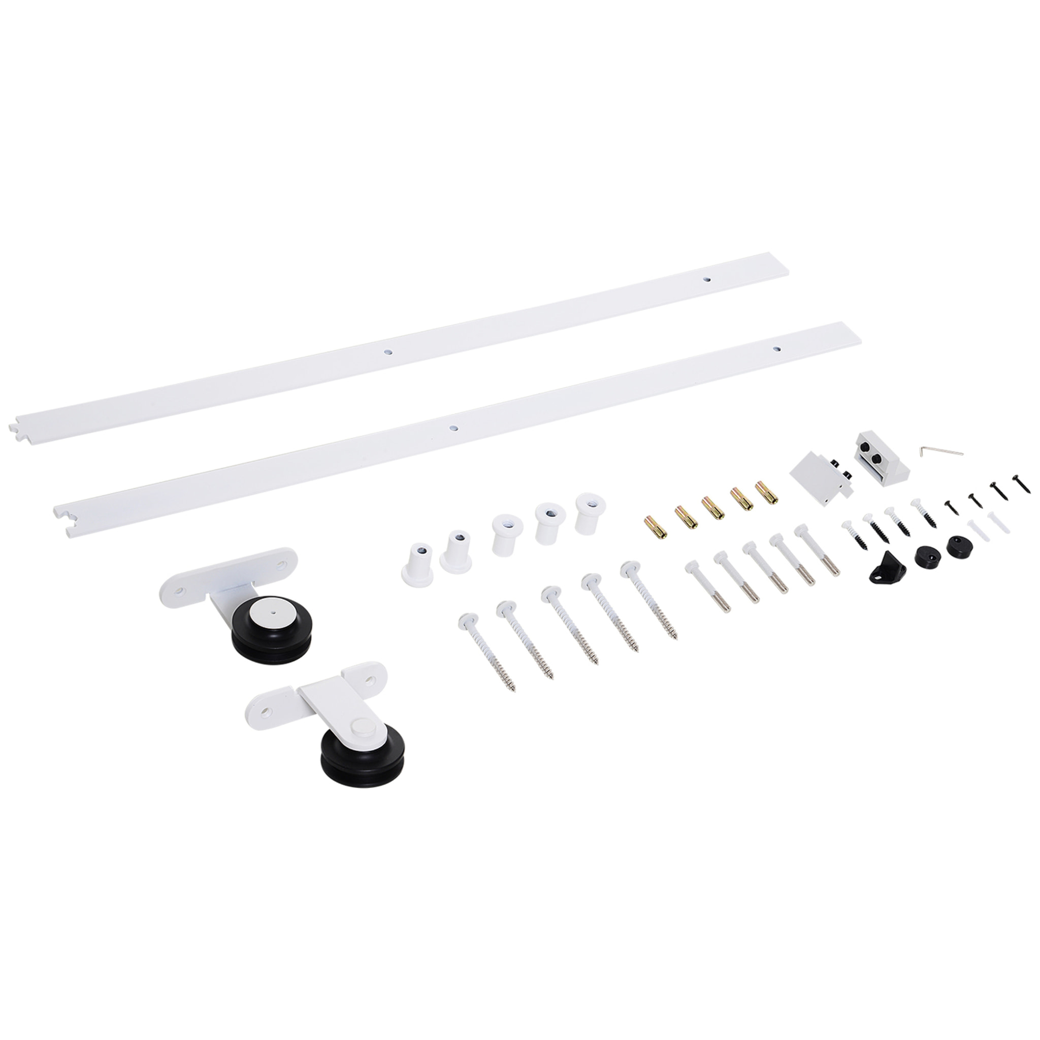 183 cm Herraje para Puerta Corredera Kit de Accesorios para Puerta Corrediza de Madera con Guía de Suelo Riel de Acero al Carbono Blanco