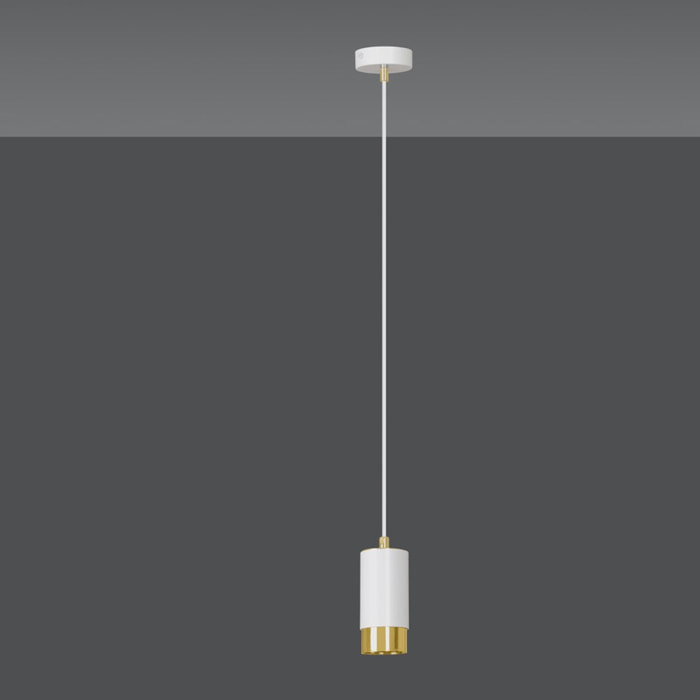 Lampada a sospensione Fumiko in acciaio bianco e oro