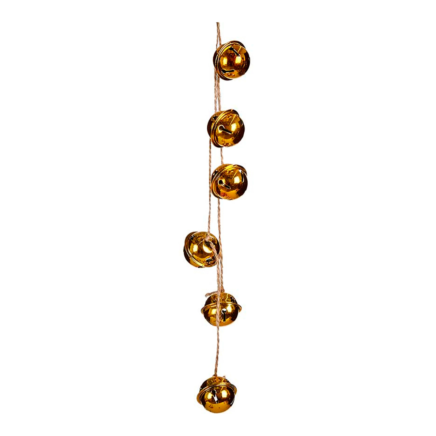 Filo di campanelli decorativi in oro lucido per Natale, larghezza 3 cm.