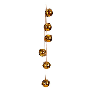Filo di campanelli decorativi in oro lucido per Natale, larghezza 3 cm.