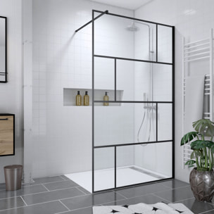 Pack Paroi de douche 120x195 cm + RECEVEUR EN ACRYLIQUE BLANC EFFET PIERRE 120X90