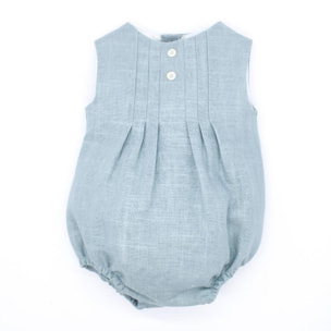 Pelele de lino verde. Con pliegues en el delantero y botones de decoracion.