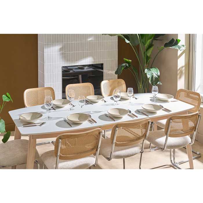 Table à manger extensible scandinave blanc et bois clair L150-200 cm LEENA