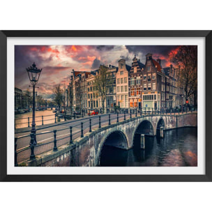 Affiche deco Amsterdam Canaux et ponts Affiche sous cadre noir