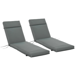 Lot de 2 matelas pour bain de soleil transat - cordons et scratchs d'attache - dim. 196L x 55l cm ép. 8 cm - polyester déperlant gris