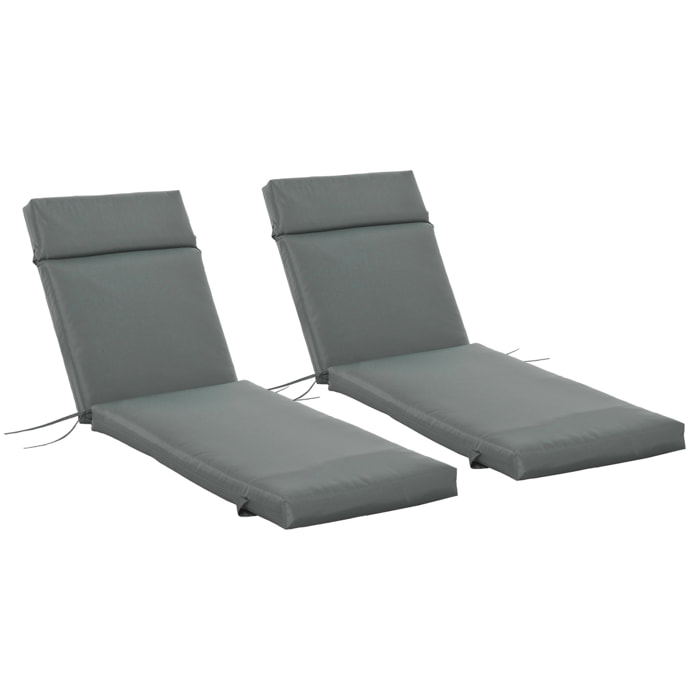 Lot de 2 matelas pour bain de soleil transat - cordons et scratchs d'attache - dim. 196L x 55l cm ép. 8 cm - polyester déperlant gris