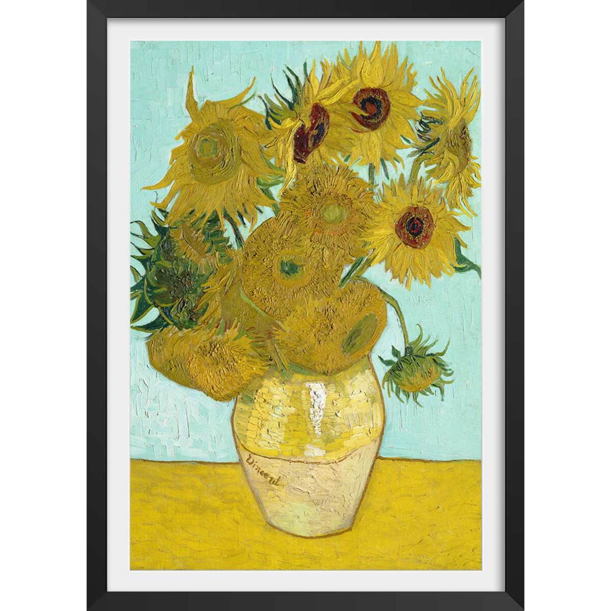 Affiche Les Tournesols par Vincent van Gogh Affiche + cadre en bois - Noir