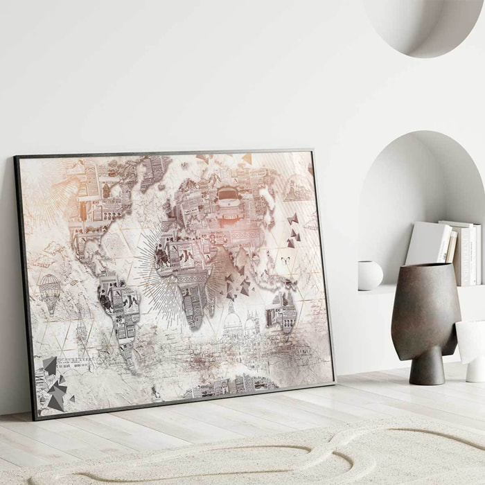 Affiche encadrée carte du monde vintage collage Affiche + cadre en métal - Noir