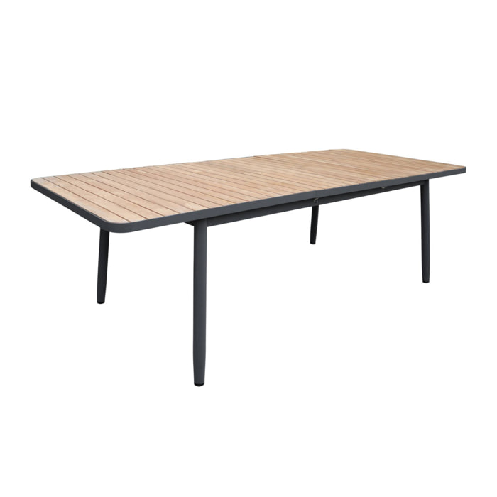 Table de jardin extensible en bois teck. structure aluminium anthracite. 8 places