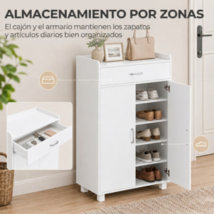 HOMCOM Mueble Zapatero con 1 Cajón y 5 Estantes, Armario para Zapatos Moderno con Estantes Ajustables, Zapatero Entrada Recibidor para 12-15 Pares en Pasillo, 62,5x35x95 cm, Blanco