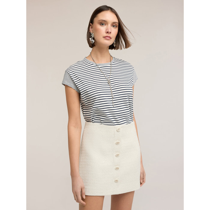 Motivi - T-shirt a righe in jersey di cotone - Blu