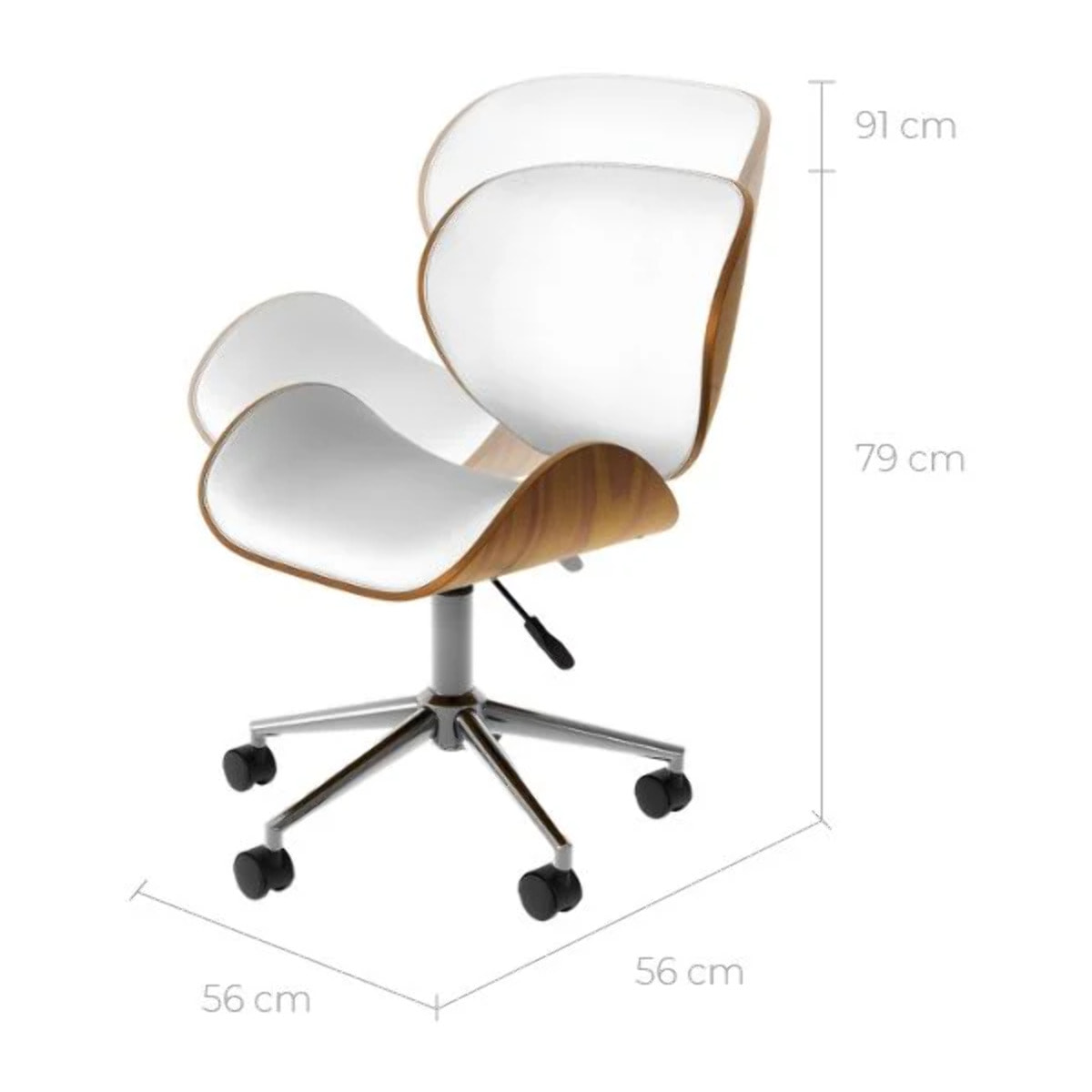 Chaise de bureau pivotante en cuir synthétique blanc 79-91cm - Baudoin