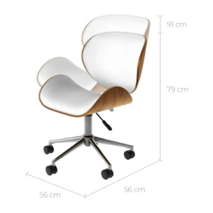 Chaise de bureau pivotante en cuir synthétique blanc 79-91cm - Baudoin