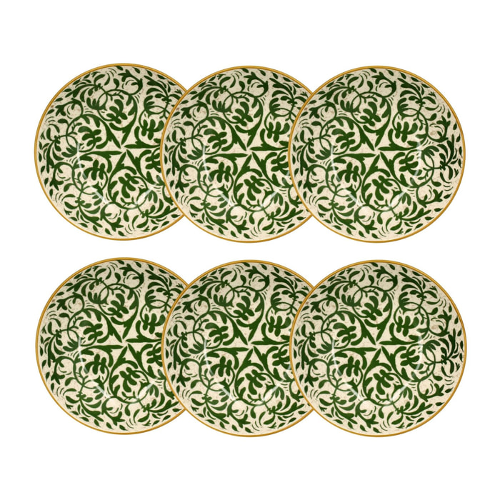 Lot de 6 assiettes creuses à motif vert en grès 20cm HERACLEE