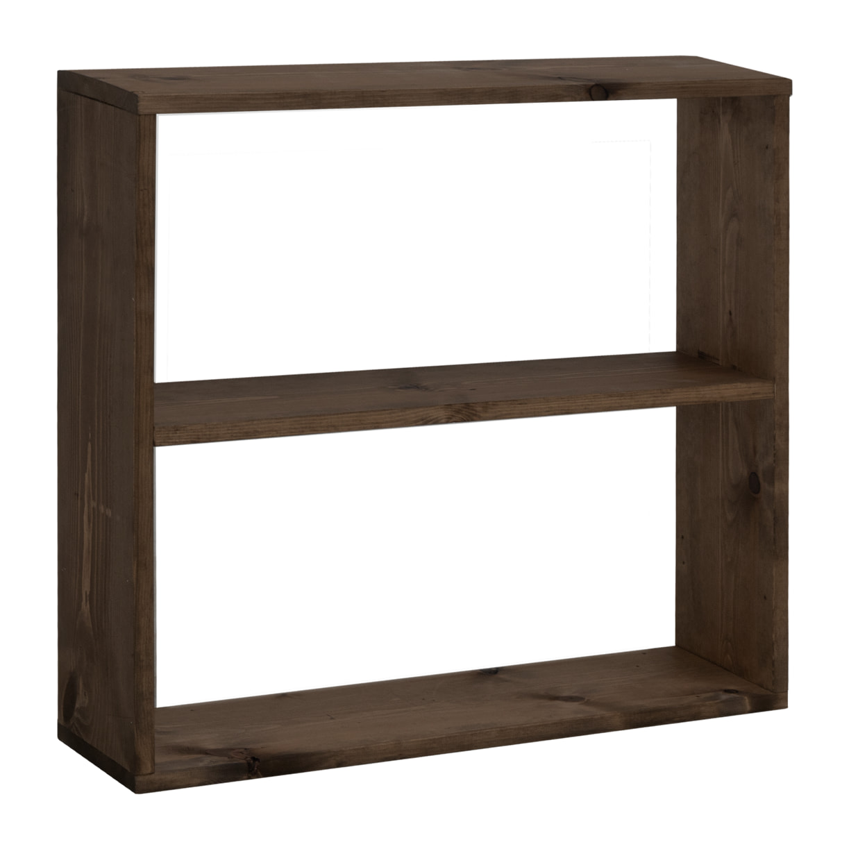 Estantería de madera maciza tono nogal con 1 estante Alto: 74 Largo: 80 Ancho: 20