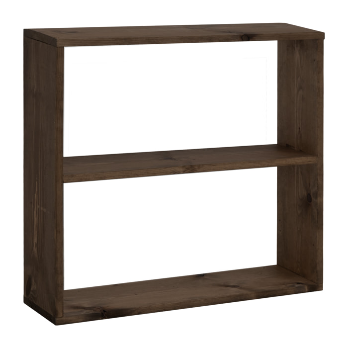 Estantería de madera maciza tono nogal con 1 estante Alto: 74 Largo: 80 Ancho: 20