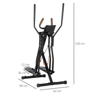 Bicicleta Elíptica Máquina de Step con Pantalla LCD Resistencia Ajustable Sensor de Frecuencia Cardíaca y Ruedas para Entrenamiento en Casa Gimnasia 90x62x150 cm Negro