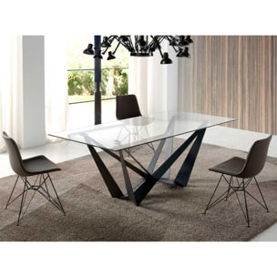 Mesa de comedor fija CALAIS - transparente y negro - 200x100x76cm