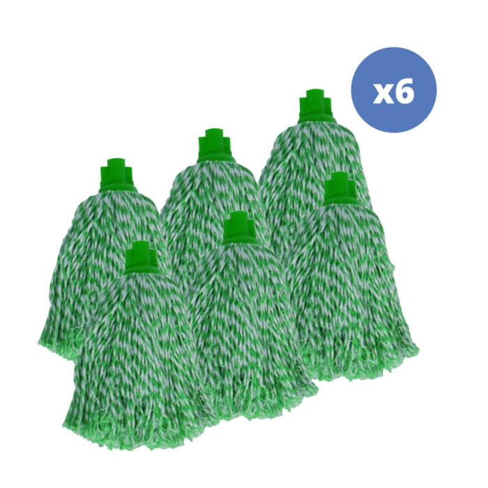 Lot de 6 franges à  serpillière de rechange en microfibre Vert