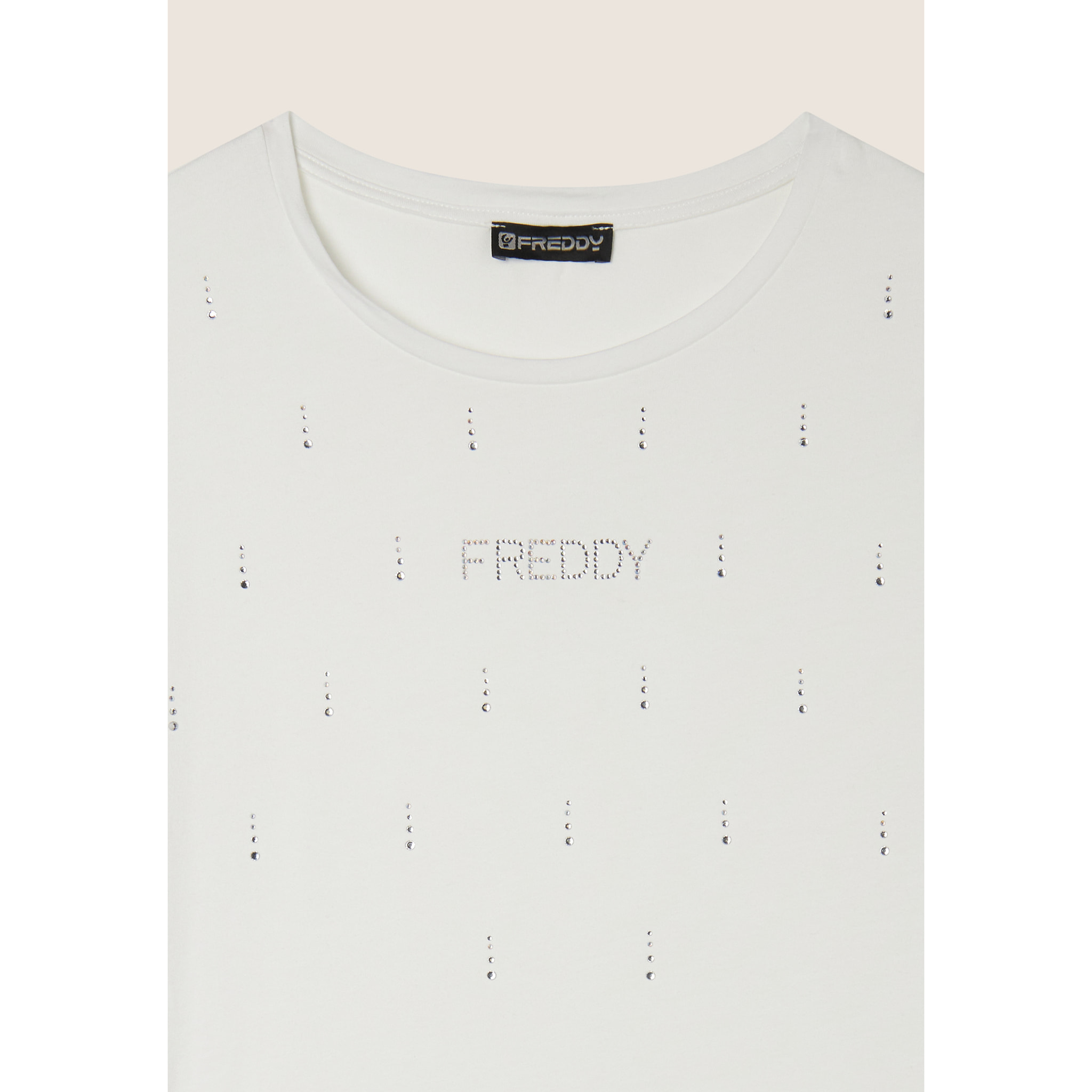 T-Shirt in jersey modal con Strass e Taglio Arrotondato