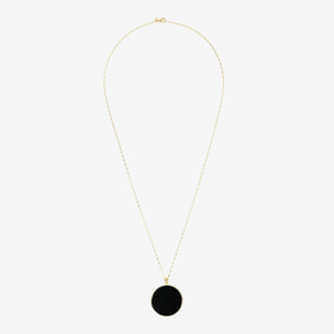 Collana Lunga in Argento 925 placcato Oro giallo 18kt con Pendente in Pietra Naturale Onice Nero