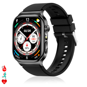 Smartwatch TK18. Llamadas Bluetooth con funciones avanzadas de salud: medición de glucosa, lípidos y ácido úrico, temperatura corporal, ECG, EDA, micro examen físico y composición corporal.