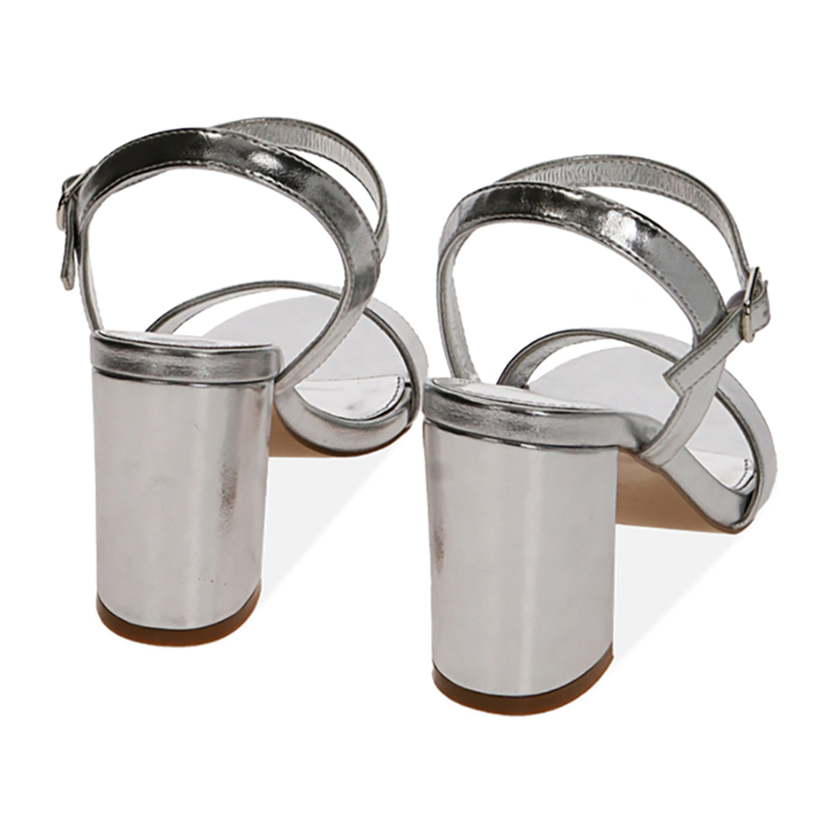 Sandali argento laminato, tacco 8 cm