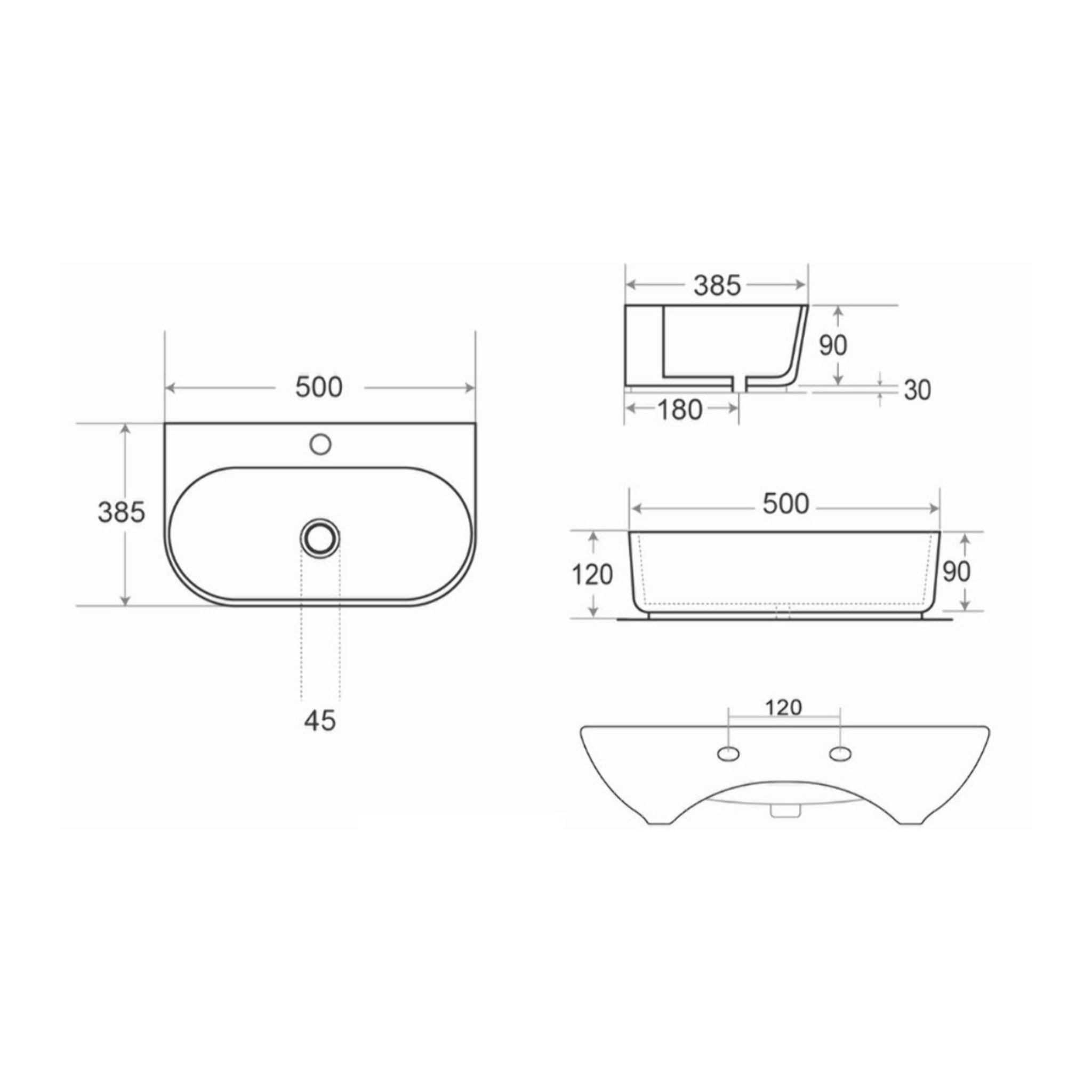 Lavabo SAT Brevis 50x38,5 cm sans trop-plein, noir mat (SATBRE5038RBKM)