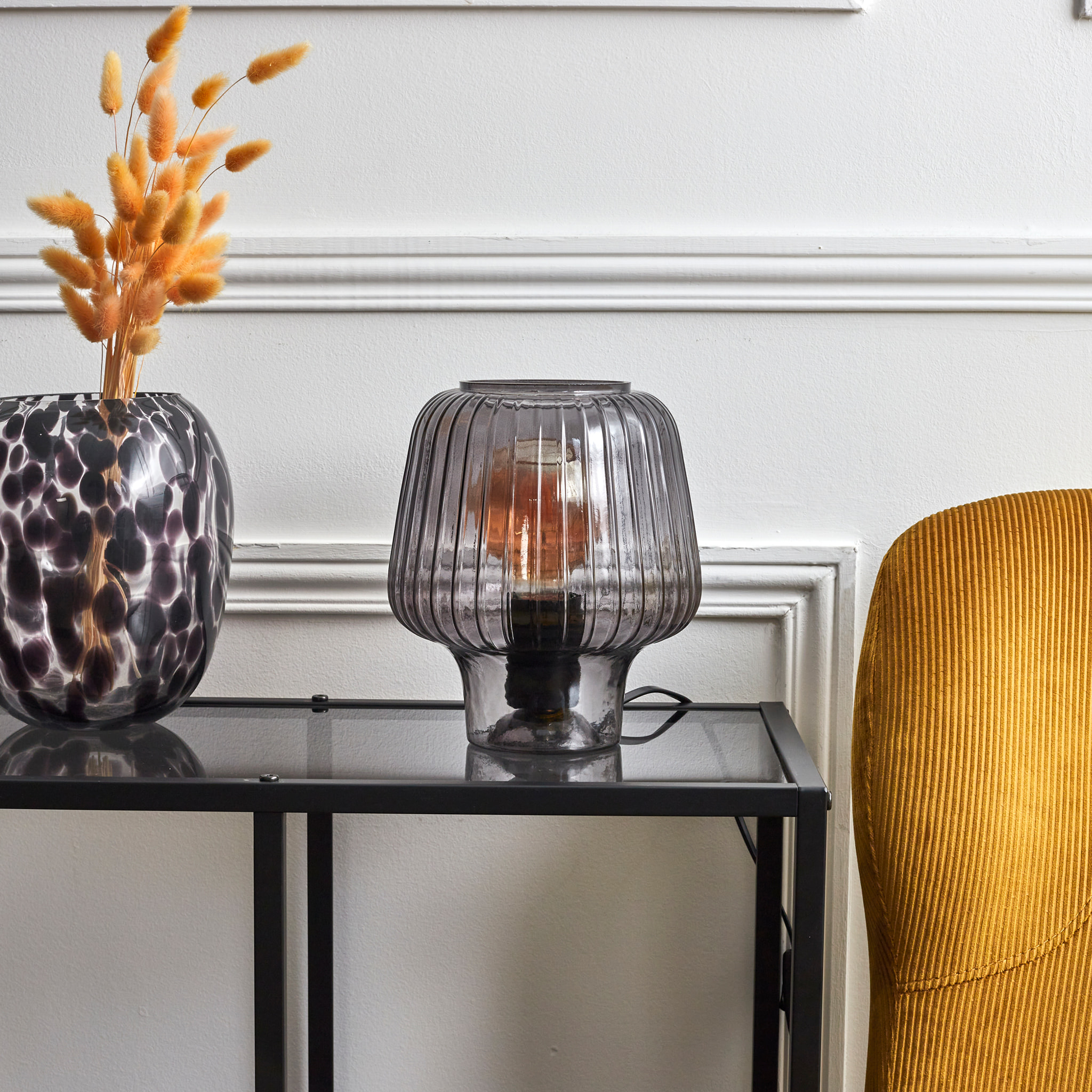 Lampe De Table Champignon Verre Noir Fume