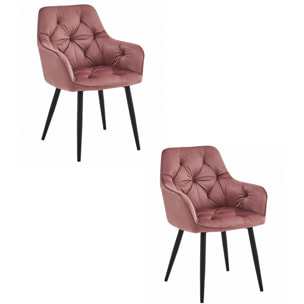 Set di 2 sedie Jork in velluto rosa con gambe nere