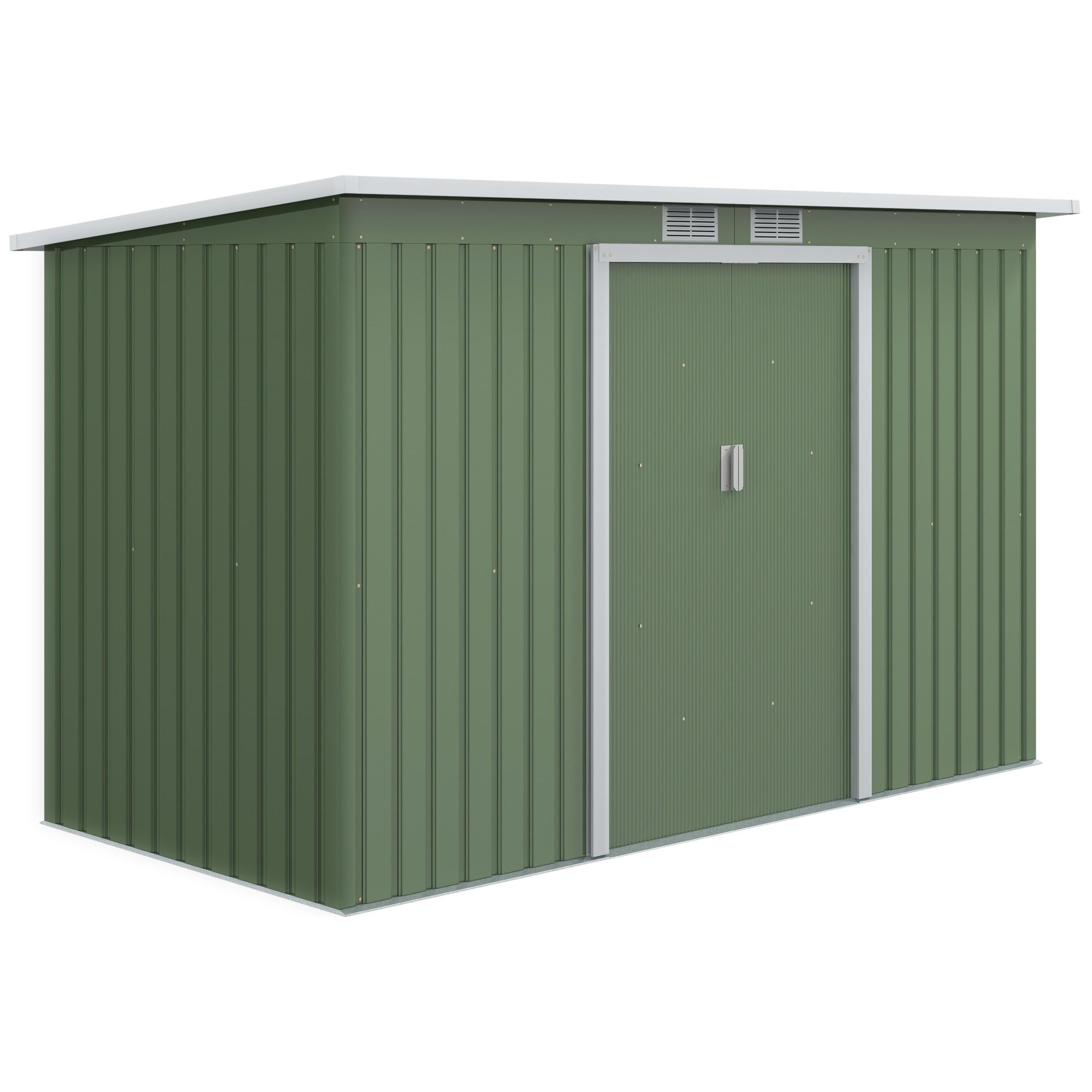 Abri de jardin - remise pour outils - cabanon portes verrouillables - dim. 2,8L x 1,3l x 1,72H m - tôle d'acier gris vert