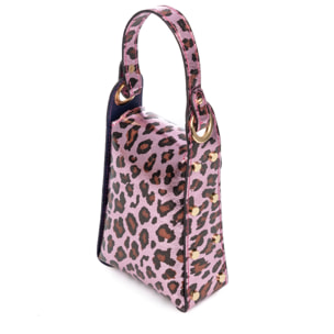 Alviano bolso de mano mujer. Piel auténtica Gamuza con estampado animal print leopardo lacada brillante.