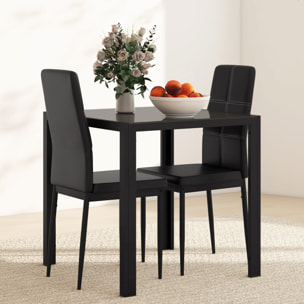 Ensemble table à manger carré et 2 chaises grand confort métal noir plateau verre trempé 8 mm