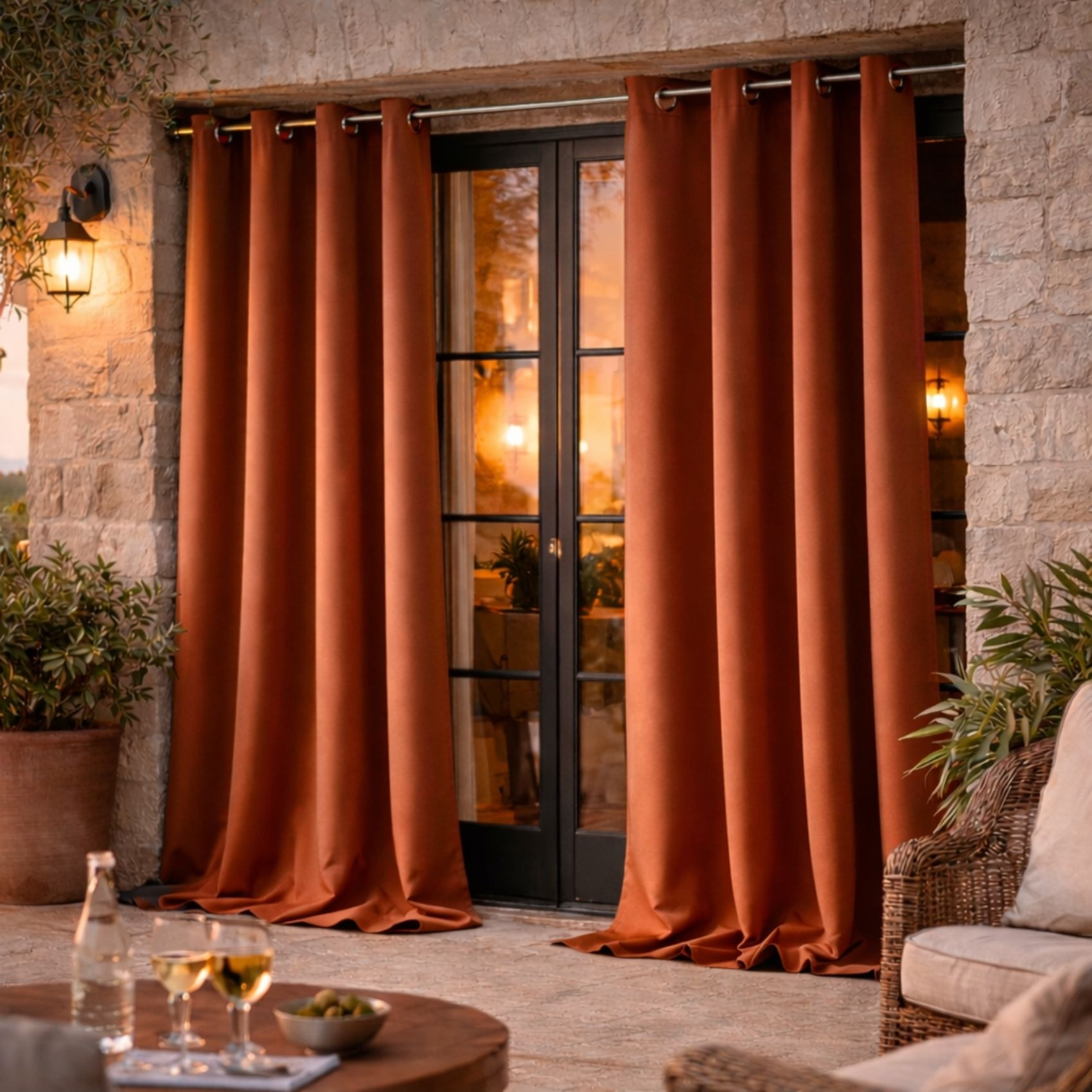 Rideau d'extérieur en tissu déperlant - Terracotta