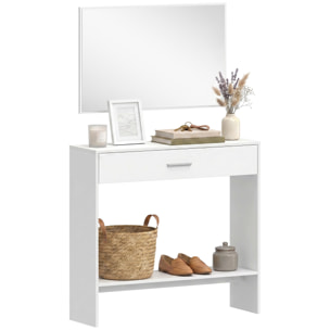 Recibidor de Entrada con Espejo, Cajón y Estante, Mueble de Recibidor de 2 Piezas con Mesa Consola y Espejo, Diseño Antivuelco, para Pasillo, 91,5x27,9x85,5 cm, Blanco