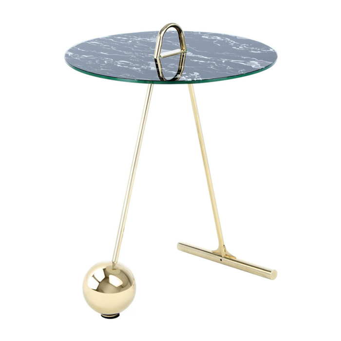 Tavolino di design Pendulum in oro e vetro effetto marmo nero