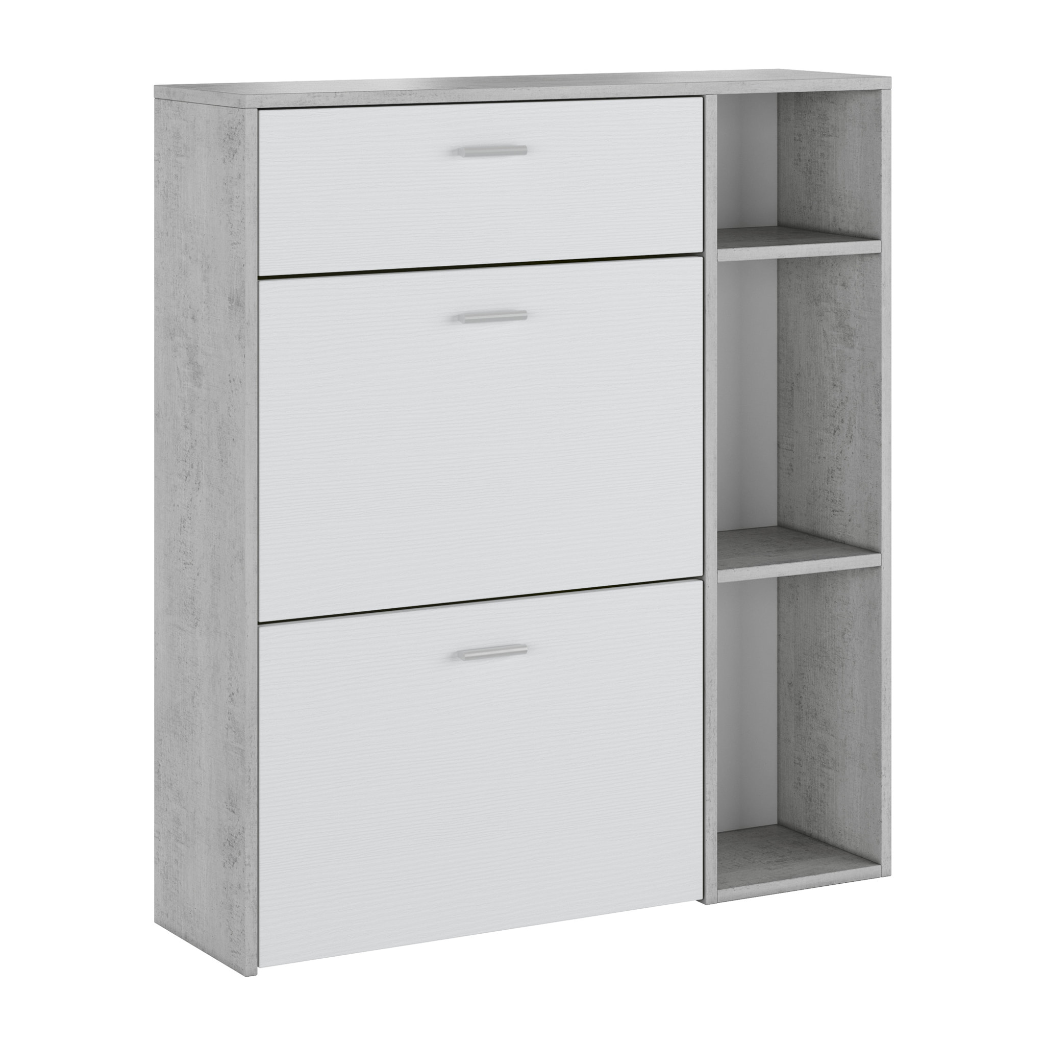 Scarpiera Mobile Portascarpe Salvaspazio Ingresso Con 2 Ribalte Doppia Profondità 1 Cassetto 3 Vani A Giorno 90x101.5x26 Cm Bianco Grigio Cemento
