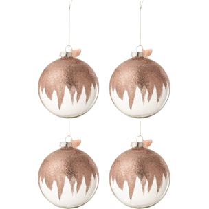 J-Line boule de Noël Paillettes Mini Floches - verre - rose/transparent - large - boîte de 4