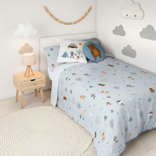 Funda Nórdica Estampada - Reversible - Infantil - Cierre Solapa - 100% Algodón - Incluye 1 Funda de Almohada - Aventura Bosque