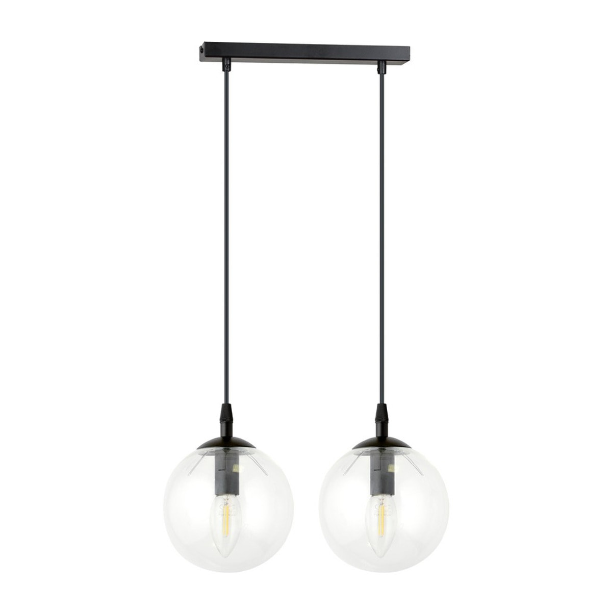 Lampada a sospensione COSMO in acciaio nero e vetro trasparente